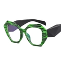 Oversized geometric eyewear in zebra print green and black with thick temples - Green Stripe Frame Black Legs