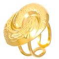 18K gold plated stainless steel ring with chunky oval face and 3-layer relief design - Snail Relief Style (3888)