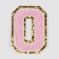 Pink chenille letter O patch with gold glitter sequin border for DIY passport covers - Letter O
