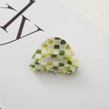 Close-up of a green and white checkered hair claw clip in faux acetate finish - Fruit Green Small Checkerboard 4.5cm