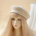 Classic beige knit cashmere-like beret hat for women featuring a minimalist retro design - One Size / Beige