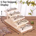 Natural pine wood 5-tier tiered glasses display stand for five pairs of sunglasses - 5-Tier Step Display