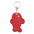 Porte-clés poisson en cuir rouge avec anneaux métalliques dorés et surpiqûres - Carpe koi