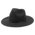 Classico cappello Panama in paglia nera con nastro in pelle per la spiaggia in estate - M (56-58cm) / Nero