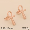 18K rose gold plated Ankh cross stud earrings with polished stainless steel finish - Ankh Cross / Rose Gold