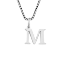 Silver stainless steel necklace with capital letter M pendant and a classic box chain - M-Silver