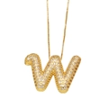 Collier chic plaqué or avec un pendentif lettre W cursive entièrement serti de zircones - Lettre W