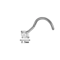 G23 titanium nose stud in silver with 2.5mm round clear cubic zirconia inlay - 2.5mm / Silver