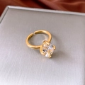 Close-up of elegant gold-plated oval zircon open ring with sparkling detail - Real Gold Plated Oval Open Ring / Gold