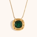 Minimalist 18K gold plated necklace featuring a square green zircon flower pendant - Pendant Necklace / Gold-Green Zircon