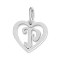Silver stainless steel heart cutout pendant featuring cursive letter P for DIY jewelry - Letter-P / Silver