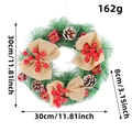 30cm Christmas wreath with red berries, pine cones, and burlap bows on green needles - H1-4 Three Big Knots Style