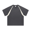 Σκούρο γκρι T-shirt με V λαιμόκοψη, μπεζ πλαϊνές ραφές και αντιβακτηριδιακό βαμβακερό ύφασμα - S / Κοντό Μανίκι - Ανθρακί