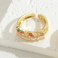 Golden double-layer ring with vibrant multi-colored gemstones and clear zircons - Colorful Zircon Double Layer Ring - Gold Color