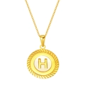 Collier en acier titane doré avec pendentif lettre H et détail d'incrustation de nacre - Lettre H(S-P005-H)