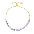 Bohemian evil eye gold chain bracelet with light purple beads and adjustable slider - Purple