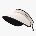 Beige sun visor hat with wide brim and black trim, featuring a woven texture for women - Adjustable / Beige (24H131)