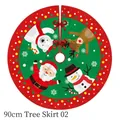 90cm Christmas tree skirt featuring Santa, snowman, and reindeer cartoon patterns - 90CM Tree Skirt Red Green Cartoon Polka Dot