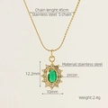 Gold stainless steel necklace with green oval zircon pendant and pavé detail - Sunflower Style - Green Zircon (ZX676)