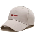Casquette de baseball en coton beige avec broderie Forever rouge sur fond blanc pur - Réglable / Blanc Cassé