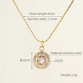 Collana in acciaio inossidabile dorato con ciondolo in zircone rosa e catena da 45 cm - Zirconia Rosa