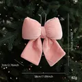Pink velvet Christmas bow ornament for tree decoration, sized 18x20cm with hanging loop - Pink Medium
