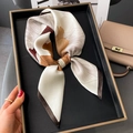 Elegant floral silk-feel square scarf in beige and brown, styled as a bow on a tray - 70*70cm / 30125-Beige Brown Abstract Floral