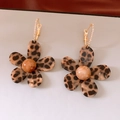 Vintage-style flower earrings with leopard print petals and gold metal hooks - 88# Ear Buckle-Gold-Brown-Gold Plated