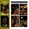 DIY City Night View scratch art kit featuring 4 pieces of Xi'an ancient city architecture - Ancient Capital Theme (4 Sheets)