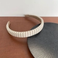 Cerchietto per capelli francese INS beige in pelle PU con pois marroni classici - Largo 2CM / Pois Bianchi