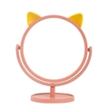 Rosa Schminkspiegel mit gelben Katzenohren und drehbarem Sockel für den Schreibtisch - Katzenohr / Rosa