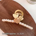 Pince à cheveux dorée de 11,2 cm avec perles et motifs cœurs jaune et café - 59# Double Cœur Perle