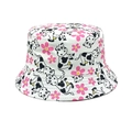 Vue détaillée du chapeau de soleil bébé avec motifs de vaches et fleurs roses - 52-54cm / Blanc