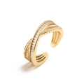 Gold open ring with tiered rectangular and round cubic zirconia for women - Adjustable Open / White Zirconia Style (12138)