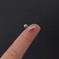 Silver 316L stainless steel curved tragus stud with 6 clear cubic zirconia crystals - Curved Bar Style (3#) / Silver