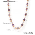 Collana in acciaio al titanio placcato oro con perle di ametista e finta perla - Collana Oro