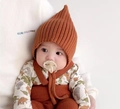Caramel infant knit elf hat and overall set with warm pom-pom and ribbed texture - Cap circumference 40-48cm, suitable for 3-18 months / Elf Hat Caramel