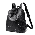 Sac à dos rétro en cuir noir avec rivets argentés et compartiments zippés - Noir