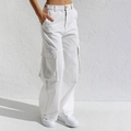 Witte cargo jeans voor dames met hoge taille, wijde pijpen en meerdere zijzakken van katoen - S / Wit
