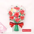 Rose bouquet foil balloon with I Love You print and golden hearts, 61x41cm size - Pink Love Rose Bouquet