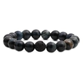 Blue tiger eye beaded bracelet with black lava rock stone for men and women - 10mm Tiger Eye & Lava Stone