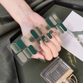 Self-adhesive nail stickers model Y60-199 with dark green and gold glitter floral designs - Green Gradient Gold Powder Flower Style (SS-052)