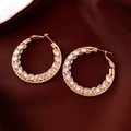 Vintage golden hoop earrings with double-row sparkling crystal inlay and elegant design - 67# Silver Earring Post - Gold - Real Gold Plated - Double Row Zircon Large Hoop