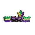 Sparkling green, gold, and purple Mardi Gras sequin headband with mini masquerade mask - Mardi Gras Sequin Armband/Headband-Mask Style C