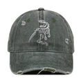 Vintage distressed black baseball cap with dinosaur skeleton embroidery and ripped details - Green