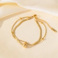 Schickes vergoldetes doppelreihiges Perlenkettenarmband aus hochwertigem Titanstahl - Doppellagiges Perlen-Blade-Fußkettchen (Gold)
