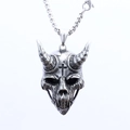 Collana con pendente teschio demone punk argento con corna e croce in acciaio inossidabile - Colore Acciaio (Senza Catena) (B1308)