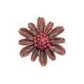 Vintage bronze flower brooch with pink rhinestones and intricate woven texture petals - Vintage Textured Large Flower / Red