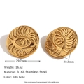 18K gold plated stainless steel stud earrings with embossed eyeball pattern on round disk - Long Eyelash Eye Disc Stud Earrings - Gold