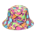 Double-sided bucket hat with colorful geometric graffiti prints for outdoor sun protection - Art Pop Geometric (G)
